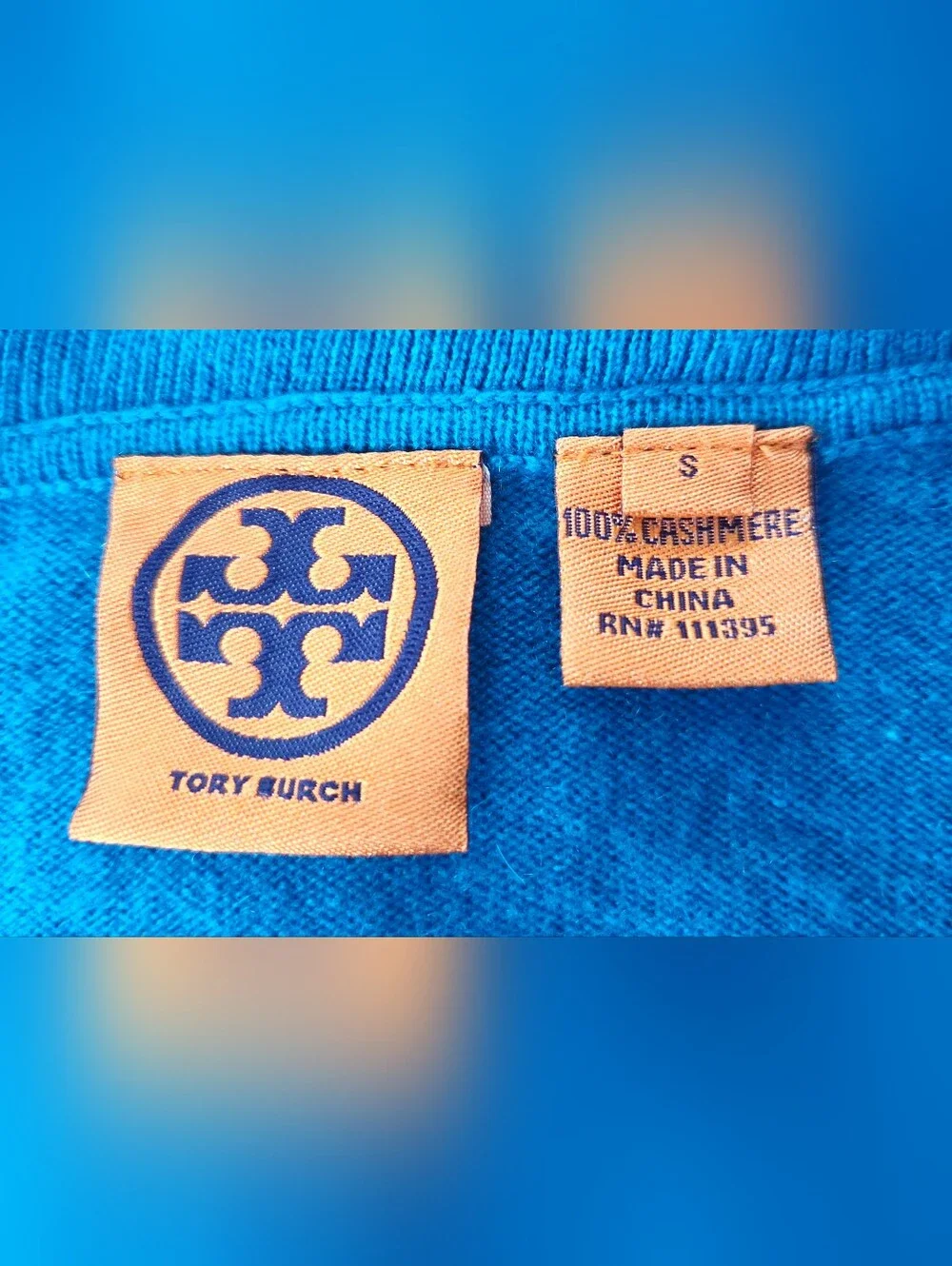 TORY BURCH 100% CASHMERE RUFFLE NECK BELL SLEEVE SWEATER.